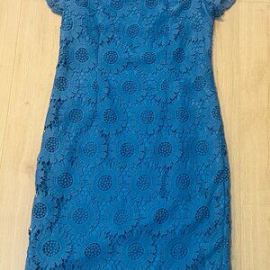 Talbot's Women's Size 4 Blue Floral Knit Lace Short Sleeve Lined Eyelet Dress